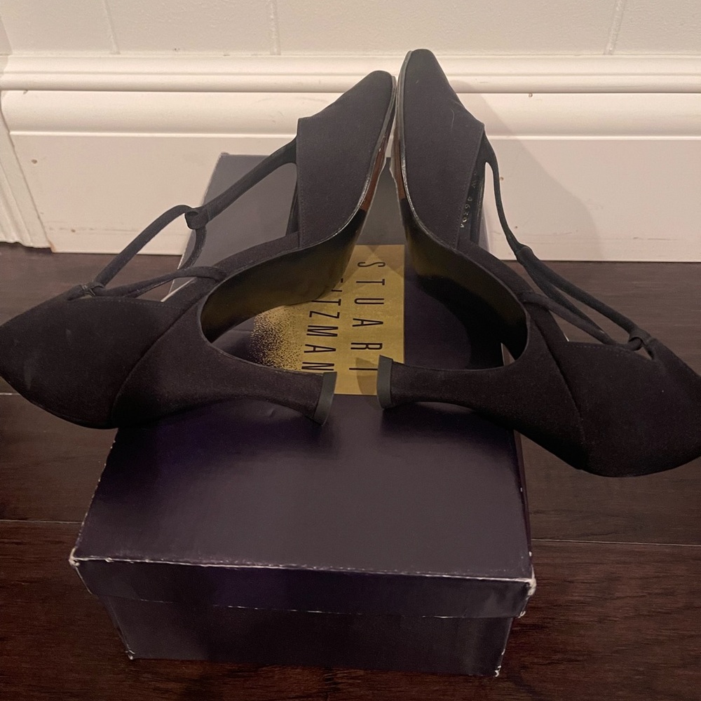 Stuart Weitzman black peau de soie heels 7 1/2 B - Picture 5 of 6